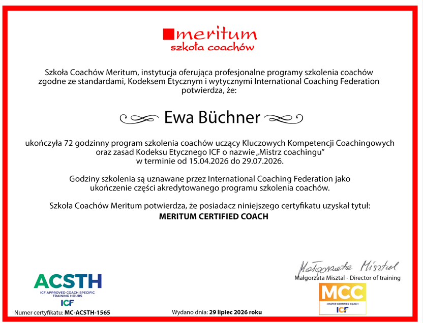 Certyfikat Meritum Certified Coach