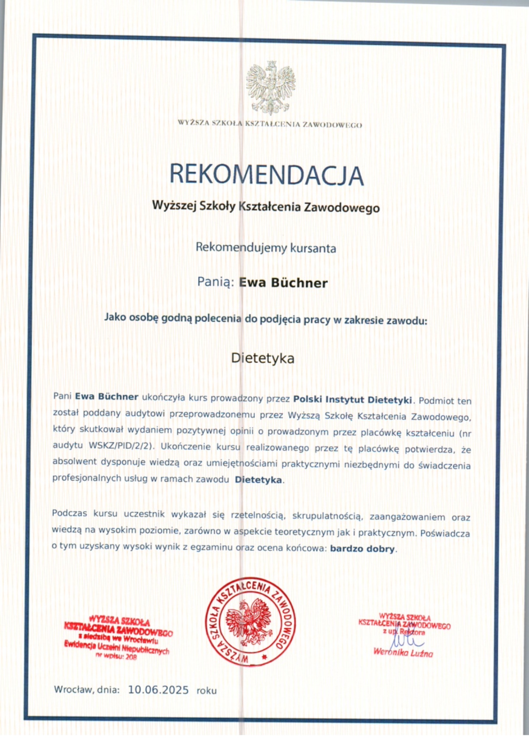Rekomendacja - Dietetyka - Ewa Büchner